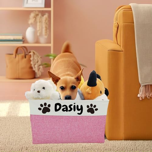 Personalized Dog Toy Basket Dog Toy Box with Pet`s Name for Dog Chew Toys,Clothing,Stuff - color: Personalized, size: M:15"L x 11"W x 9"H