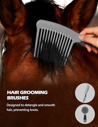 Harrison Howard Complete Horse Grooming Set, 11-Piece Advanced Daily Grooming Tools with Extra Brushes for Full Horse Care Black Brushstroke Ponies - color: Black