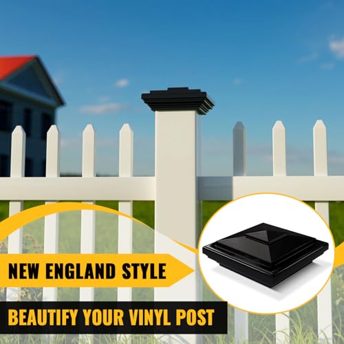 VIVIDA 4" x 4" Vinyl Fence Post Caps, Black New England PVC Post Cap, 2 PCS | Actual 4" x 4", New England Pyramid Post Cap, PVC Square Top Cover, For Vinyl Fences, Mailboxes & Decks - color: Black-2 Pack, size: Actual 4" x 4"