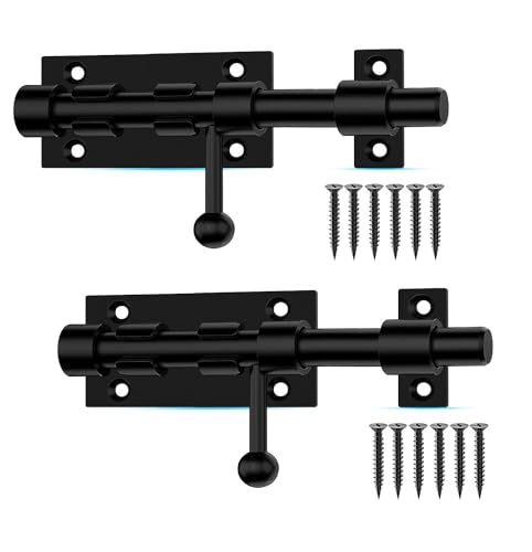 Slide Bolt Gate Latch, 4.9 Inch Heavy Duty Solid Stainless Steel Bolts Latches,for Fence, Yard Doors, Garages, Bedrooms, Cupboards and Window (2 Pack, Black) - color: 4.9" Slide Latch - 2 Pack
