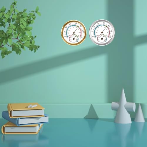 Indoor Thermometer Hygrometer Mini Analog 2 in 1 Temperature Humidity Outdoor Monitor Gauge for Home, Offices, Wall, Display Mechanical (Golden 3 Pack) - color: Golden-3pack