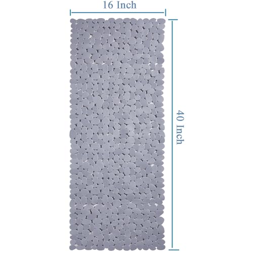 Webos Bath Shower Mat Non Slip: Extra Large Pebble Bathtub mat for Families, Anti Slip Shower Matt with Drain Holes Suction Cups Tub Mat - 16 X 40 Inch Grey - color: Pebble Grey