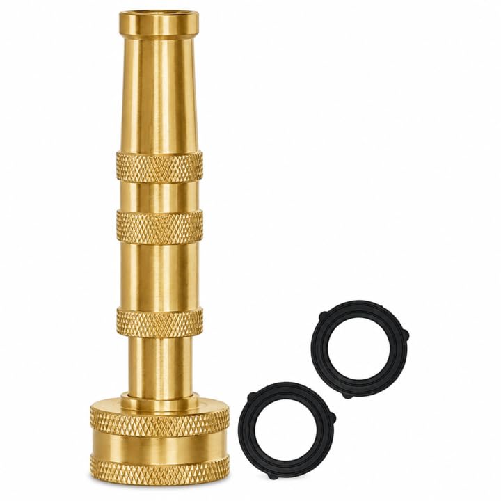 Solid Brass Metal Twist Garden Hose Nozzle, Heavy Duty Adjustable Pressure Spray Attachment, High Power Water Jet Sprayer with 4 Holes & ¾” Standard Threading, Includes 2 Extra Rubber Washers - size: Nozzle Pro - 1 Pack