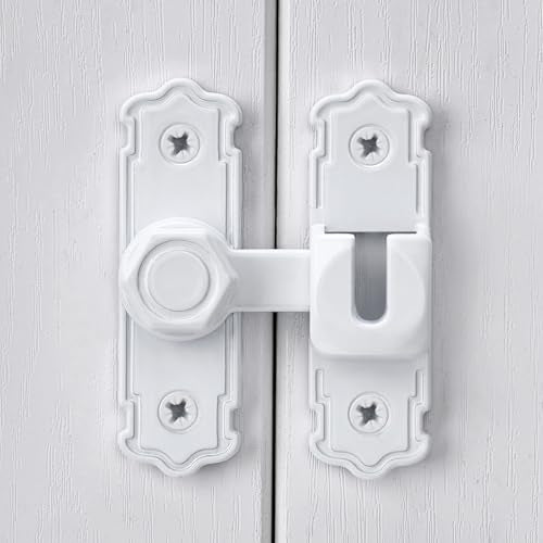 White Aluminum Alloy 90/180 Degree Gate Lock,Barn Door Latches | Flip Gate Latches,Right Angle Door Lock Latch,Sliding Door Latches,for bedroom,garage,window,pet enclosures,drawer,cabinet - color: White