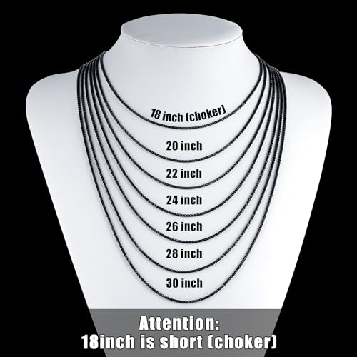 Fiusem Box Chain for Men and Women, Stainless Steel Necklace Chain | Silver Tone/14K Gold Plated/Black Mens Necklace, Width 2/2.5/3/4/5mm, Length 18-28 Inches - size: 28 Inches, style: Black 2MM