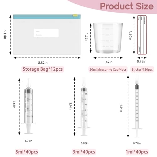120 Sets 1/3/5ml Colostrum Collector Kit Include No Needle Colostrum Syringes with Caps 1/3/5mlx60, Stickerx120, 20ml Measuring Cupx4, Ziplock Storage Bagx12 for Breastmilk Collector - size: 120pcs-1ml/3ml/5ml