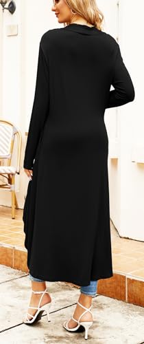 Newchoice Womens Long Cardigan Lightweight Long Sleeve Cardigan Duster | Casual Flowy Draped Classic High Low Hem Open Front Cardigan Sweater with Pockets Summer Fall Fashion Outfits - color: 01black, size: X-Large