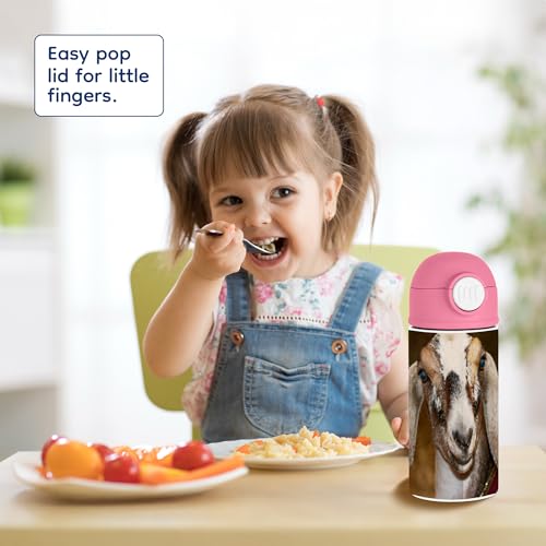Sweet Goat Enthusiast 12oz Kids Pink Bottle – Cute goat with friendly expression on white background – Farm Day, School Lunch - color: Pink