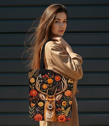 Vintage Botanical Animal Canvas Tote Bag for Women, Aesthetic Floral Animal Reusable Shoulder Bag for Shopping - color: 17