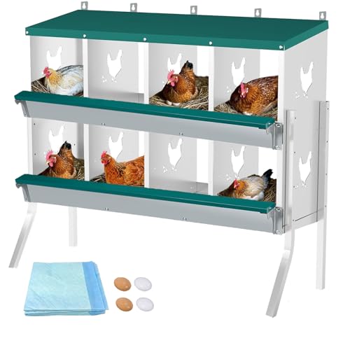 Garvee Large Metal Chicken Nesting Boxes for Hens, 8 Compartment Galvanized Steel Nesting Box with Legs, Includes 4 Fake Eggs & 10 Soft Nest Pads, Wall Mount or Freestanding for Coop & Farm - style: 8 Holes w/ Legs