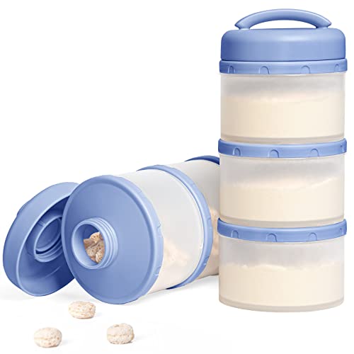 Termichy Stackable Formula Dispenser Portable: Milk Powder Container to go | Separated Compartments Premeasure Storage - Mess-Free Funnel Spout for No-Spill Pouring - for Home or Travel Use - color: Blue