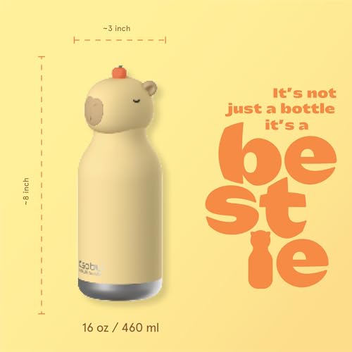 asobu Bestie Bottle Limited Edition Collectible Water Bottle with Animal Character Lid 16oz (460ml) Insulated Stainless Steel, Leakproof, Reusable with Straw Fun Gift for Girls & Boys - color: MOCHI THE CAPYBARA