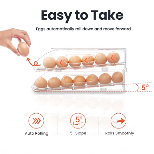 SMRCAD 18-Egg Dispenser with Silicone Bumpers, Auto-Rolling, Stackable | BPA-free food-grade PET | Stackable with lid | Built-in handle | 11.92"L x 8.85"W x 2.9"H | Hand wash only - size: 1 Tier Holder 18 Eggs（L SIZE）