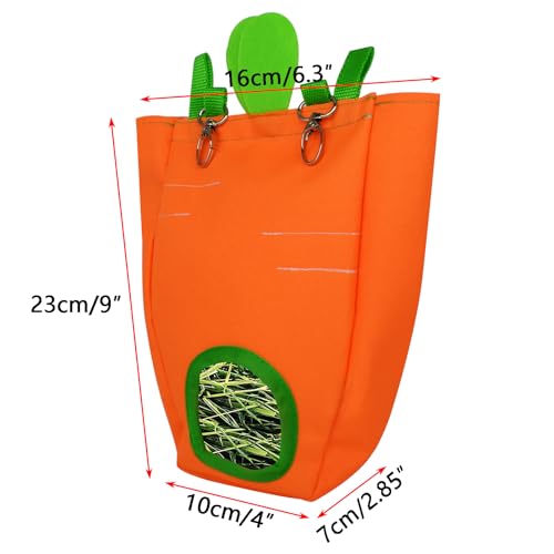 Carrot Shaped Rabbit Hay Feeder Bag, 1680D Oxford Cloth Hanging Timothy Hay Dispenser for Wire Cage, Less Waste Foldable Hay Storage Manger for Bunny Guinea Pig Chinchilla Hamster