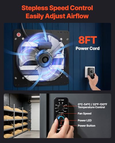 VEVOR 18 inch Shutter Exhaust Fan Wall-Mount Variable Speed Temperature, Automatic Louvers Sturdy Steel Housing, Low Noise, Ventilation and Cooling for Attic, Garage, Barn, Greenhouse, Workshop - size: 18 Inch