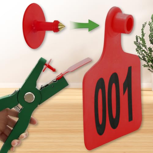 100PCS Cattle Ear Tags Numbered 001-100,Plastic Livestock Ear Tags with Animal Identification Tags for Cattle Cows Hogs Pigs Sheep Goats (RED) - color: RED