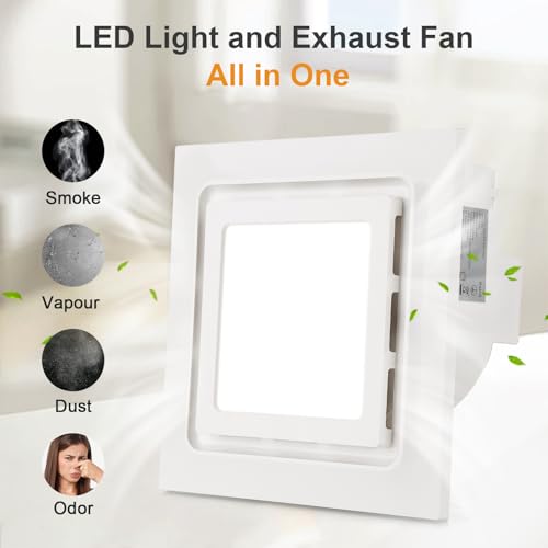 Bathroom Exhaust Fan with Light Ultra Quiet Ventilation Fan Combo 1.0 Sone 145CFM (12" Panel 10"x10" Mount) - color: white