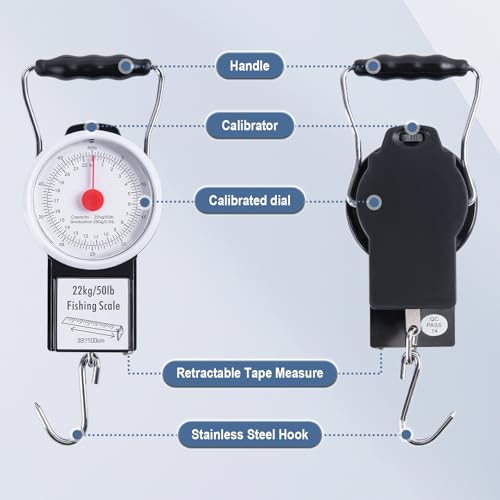 Goture Fishing Hanging Scale + Ruler + Bottle Opener, Mechanical Kitchen and Fish Fishing Scale, Multi-Purpose Portable Hand Held Dial Weight Scale with Tape Measure (50 Lbs / 22Kg) - color: Fishing Scale + Ruler + Bottle Opener
