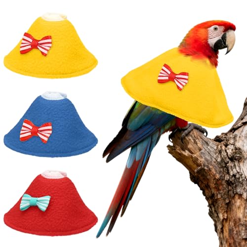 Bird Collars, Bird Cone Collar Protective Recovery Cones, Soft Adjustable Anti-Bite Feather Neck Protector (Yellow/Blue/Red, S, 3 Pcs), Intended for Budgie/Cockatiel/Lovebirds - color: Yellow/Blue/Red, size: S