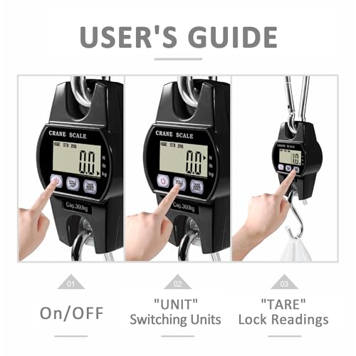 GRAM PRES Digital Hanging Crane Scale 660LB/300KG | Deer Hunting Scales, Farm,Fishing, Fish, meat，Game ,luggage Scale with Hold/Tare - color: Black