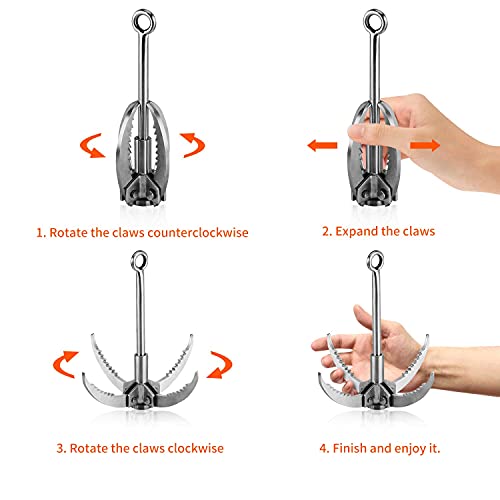 Ant Mag Grappling Hook Stainless Steel Claw Carabiner, 8mm 65ft Black Rope | Auxiliary Rope for Camping, Hiking, Tree Grabbing, Water Lifting, Salvage, Heavy Duty Outdoor Rescue Gear