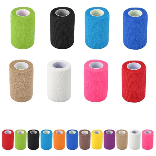 8 Pack Self Adhesive Bandage Wrap, 3 in x 5 Yards Vet Wrap Tape, Mix Colors | Non-Woven Self Adherent Cohesive Bandage for Thumb, Finger, Wrist, Knee, Ankle - color: Mix Colors