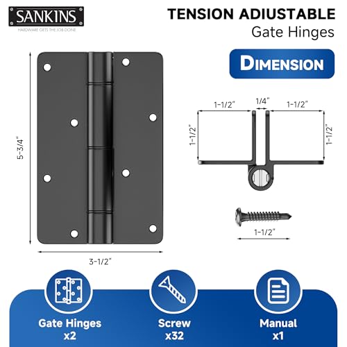 5-3/4" Adjustable Self Closing Aluminum Gate Hinges, Heavy Duty Gate Hinges for Metal Gates, Legged Door Hinges Fence Gate Hinge for Pool Gate, Aluminum Gate, 2pcs, Black