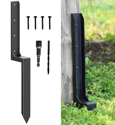 33.62" Heavy Duty Fence Post Repair Kit – One-Piece 11-Gauge Steel Anchor Ground Spike for 4x4 & 6x6 Wooden Fence Posts, Mailbox Post, Gate, Garden & Farm Reinforcement (1, Black)