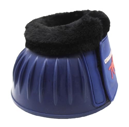 CHALLENGER Horse Training Ribbed Rubber Hoof Impact Overreach Protection Fleece Lined Bell Boots 41HI01 - color: Navy, size: Medium