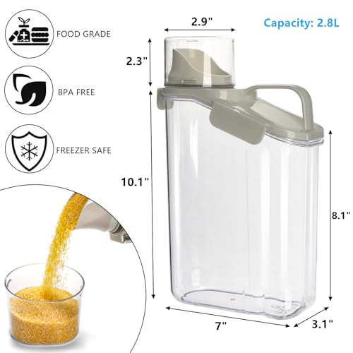 DEAYOU 2 Pack Bird Seed Storage Container, 3 Qt/2.8 L Airtight Cereal Storage Bin with Pour Spout and Measuring Cup, BPA Free Plastic Water Pitcher with Handle for Rice, Grain, Flour, Pet Food