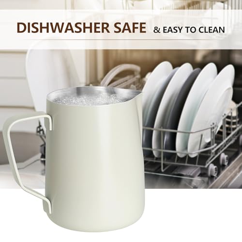 HOOMIL Milk Frothing Pitcher, 12oz/20oz/32oz 304 Stainless Steel | Steaming Pitcher with Clear Scale, Barista Milk Frother Cup Jug for Espresso Machine Coffee Cappuccino Latte Art - 32oz - color: Matte White, size: 32 Ounces