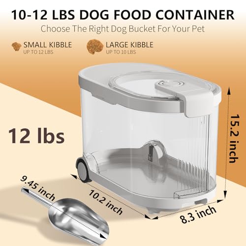 Airtight Dog Food Storage Container with Desiccant Chamber,Cat Food Storage with Timer,Wheels & Scoop,7 Liter,10-12 lbs/7 kg,for Small Dog,Cat & Bird Feed,Clear BPA-Free Slim Rolling Bin with Lid