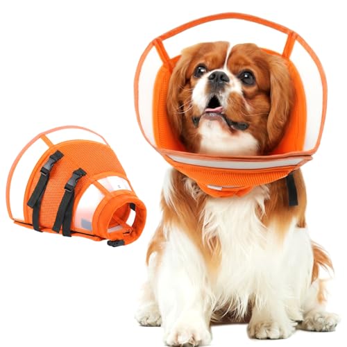 Dog Cone Collar After Surgery to Stop Licking | Adjustable Elizabethan Collar for Neutering, Lightweight Breathable Recovery Neck Cone to Prevent Biting Wounds & Hot Spots (Orang, L) - color: Orange, size: Large