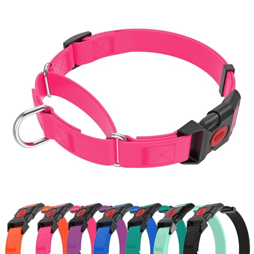 Waterproof Martingale Collar for Dogs,Easy to Clean Dog Collars with Safety Quick Release Buckle,Rubber Collar for Medium Large Dogs Walking Training (Pink, S (13.4-16.5inch)) - color: Pink, size: S (13.4-16.5inch)