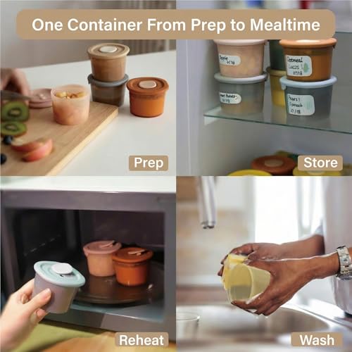Moonkie Silicone Baby Food Containers | 4 oz Baby Food Storage Jars with Airtight Lids | Reusable Baby Food Jars, Freezer,Microwave and Dishwasher Safe, Perfect for Infant & Toddler - size: 4pack 4 Ounce (Without Labels & Pen)