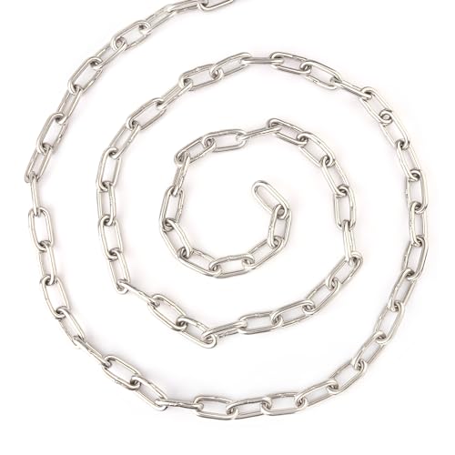 16.4 Ft 1/4 Inch Stainless Steel Chain, Heavy Duty Chain, Hanging Chain for Hanging Clothing, Decorations, Chair, Securing Gates and Fences, Anchoring Camping Equipment and More. by GENHAKON - size: 16.4 Ft 1/4 Inch