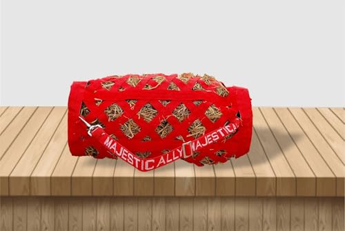 Majestic Ally Double Side Open Slow Feeder Hay Bag - Diamond Shaped Obliquely Placed Webbing (Red) - color: Red