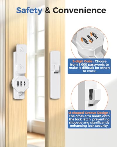 Flip 90/180 Degree Sliding Barn Door Lock Latch, White-2 PCS | Keyless 3-Digit Combination Latch Lock for Shed, Closet, Cabinet, Bedroom, Cupboard, Screen, Sliding/Swinging Door - color: White-2 Pcs