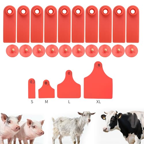 50pcs Farm Animal Ear Tags Numbered 001-050 Livestock Identification for Cattle Cows Hogs Pigs Sheep Goats (50, Small-Red) - color: Small-red