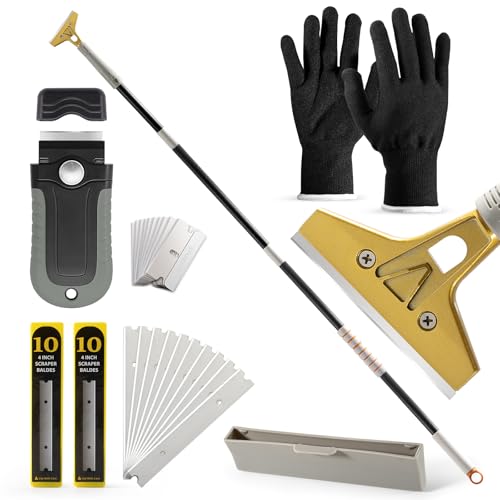 4" Wide Razor Blade Scraper Tool with Adjustable 16''-58"(1.3ft -4.8ft) Long Handle, 20PCS Extra Metal Blades, Cleaning Glass Wall Scraper, Painting stripping tools, Tile, Floors, Walls