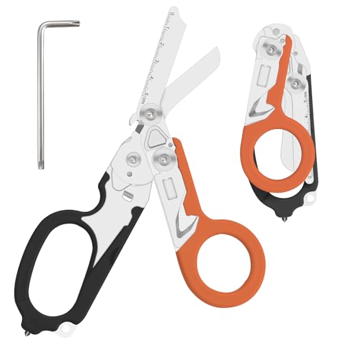 6-in-1 Heavy-Duty Emergency trauma shears (Black Orange) - color: Black Orange