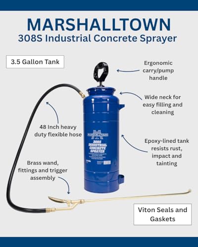MARSHALLTOWN Industrial Concrete Sprayer, 3 1/2 Gallon | 3 1/2 Gallon Epoxy-Lined Tank, Brass Wand and Pump, Viton Seals, Concrete Cure, Sealer and Form Oil, 308S