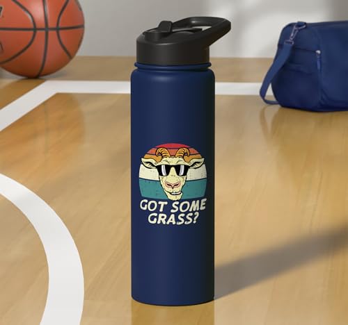 Goat Got Some Grass Retro Farm Animal Farmer Men Women Kids Stainless Steel Insulated Water Bottle - color: Navy Blue