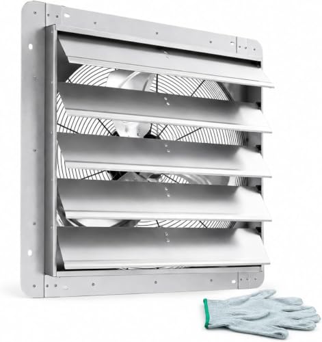 Garvee 20 In Shutter Exhaust Fan, Wall Mounted Shutter Exhaust Fan Aluminum, 3500 CFM High Speed Louvered Vent Fan with Automatic Shutter for Garage, Attic, Workshop, Greenhouse