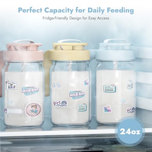 Papablic Breast Milk Pitcher, Formula & Baby Feeding Container, Blue | Glass | Wide Mouth | BPA-Free | Leakproof | Safe & Durable | Easy to Clean & Dishwasher Safe | No Bubbles & No Clumps - color: Blue