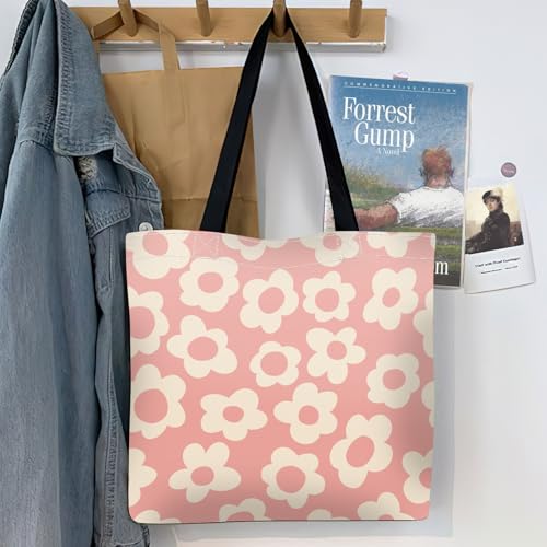 Canvas Tote Bag for Women，Cute Heavy-Duty Shoulder Bag with Zipper Pocket -Travel Tote for Grocery, Gym,Shopping - color: Boho Pink Flower