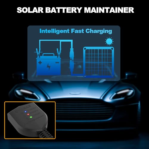 OYMSAE 12W 12V Portable Waterproof Solar Panel Trickle Charger & Maintainer | Portable Waterproof Solar Panel Kit | Intelligent Safety Protections | for Boat, Marine, RV, Automotive, Motorcycle, Trailer - size: 12W