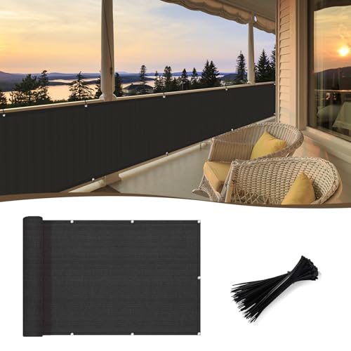 SUNNY GUARD 3' x 6' Balcony Privacy Screen, HDPE Patio Railing Cover Fence | 90% Privacy Block & 95% UV Protection: Blocks views, sunlight, dust and wind. Flexible customization options available. - color: Black, size: 0 3' x 0 6'