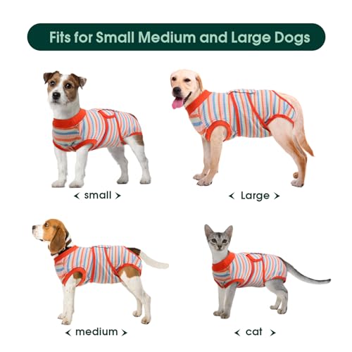Kuoser Recovery Suit for Dogs Cats, Soft Dog Surgery Suit Female Male Spay | Professional Dog Onesie for Surgery, Substitute E-Collar & Cone, Prevent Licking Dog surgical suit Pet Neuter Suit - color: Colorful Stripes, size: X-small (Back:8.3-11.4'', Weig