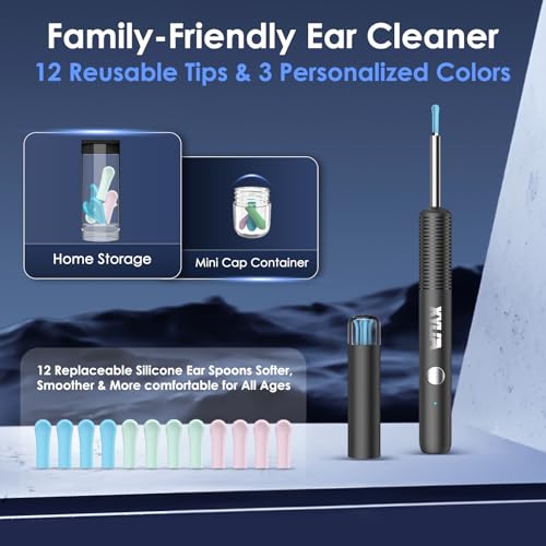 Xylla Ear Wax Removal Kit WiFi Ear Cleaner 1920P FHD Ear Camera,Ear wax remover with 8 PCS Ear Cleaning Kit,Ear Scope Otoscope with 6 LED Lights,Silicone Ear Wax Removal Tool for iOS & Android (Black) - color: Black